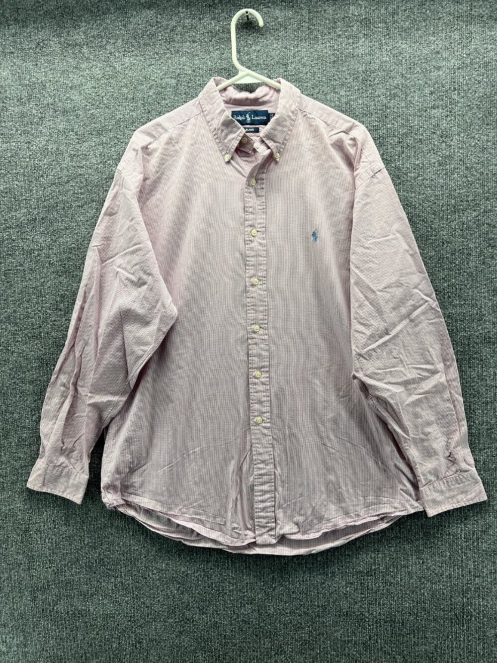 Ralph Lauren Dress Shirt Mens Large Pink Check Classic Fit Cotton Long Sleeve